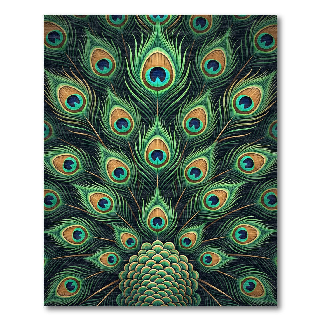 Vibrant Emerald Peacock Feather Fan Rug