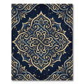 Elegant Navy Gold Baroque Floral Medallion Rug