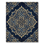 Elegant Navy Gold Baroque Floral Medallion Rug