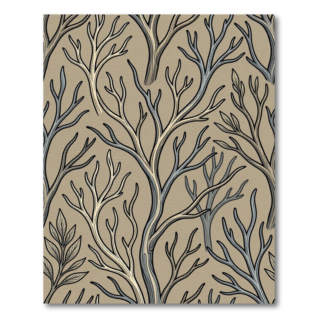 Earthy Tan Bark Branch Arrangement Rug