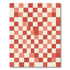 Modern Red and Cream Checkerboard Grid Rug