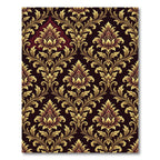 Regal Gold Crimson Damask Scrolling Rug