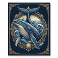 Ornate Humpback Whale Ocean Wave Illustration Rug