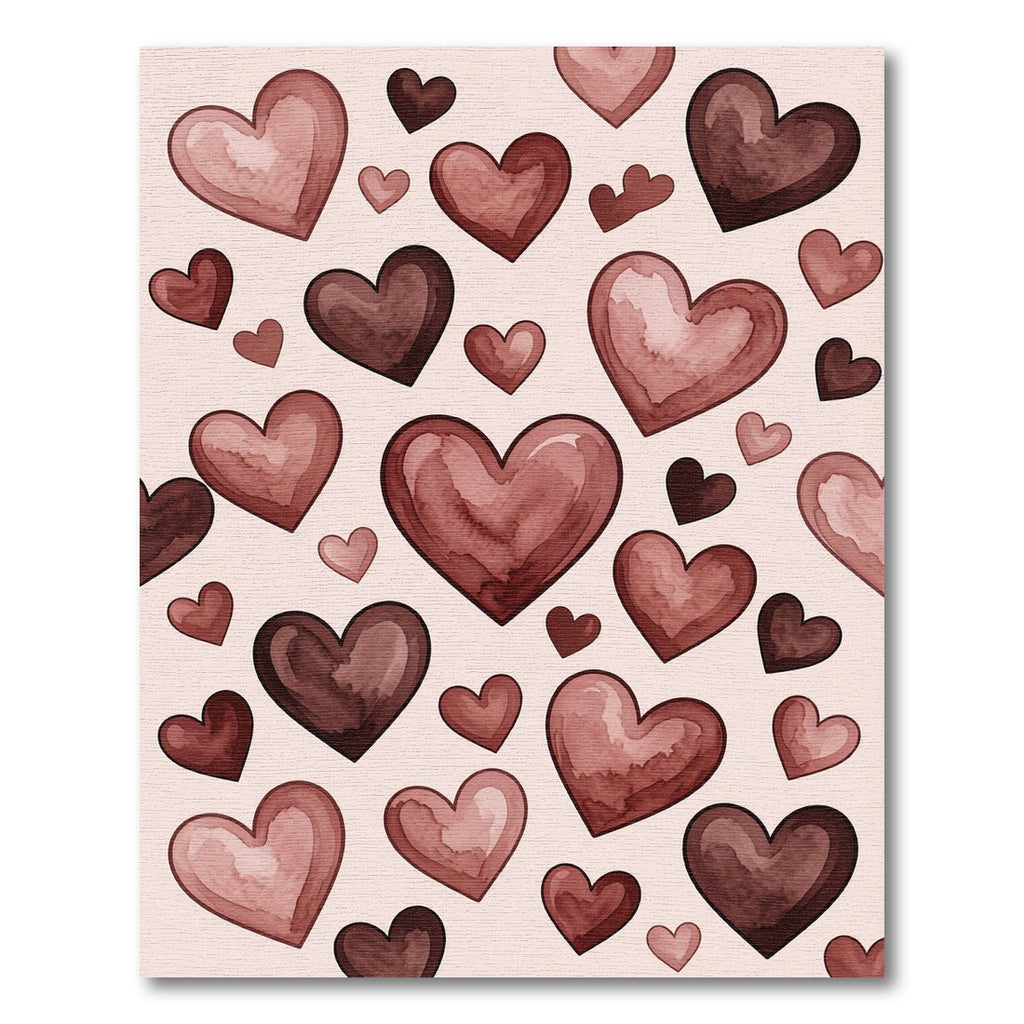 Watercolor Blush and Burgundy Hearts Rug