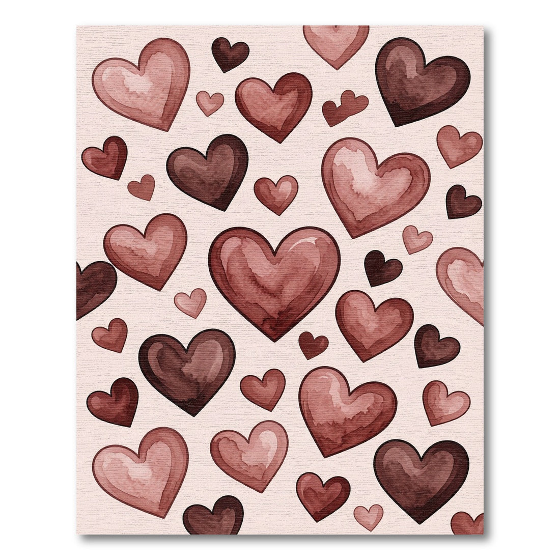 Watercolor Blush and Burgundy Hearts Rug