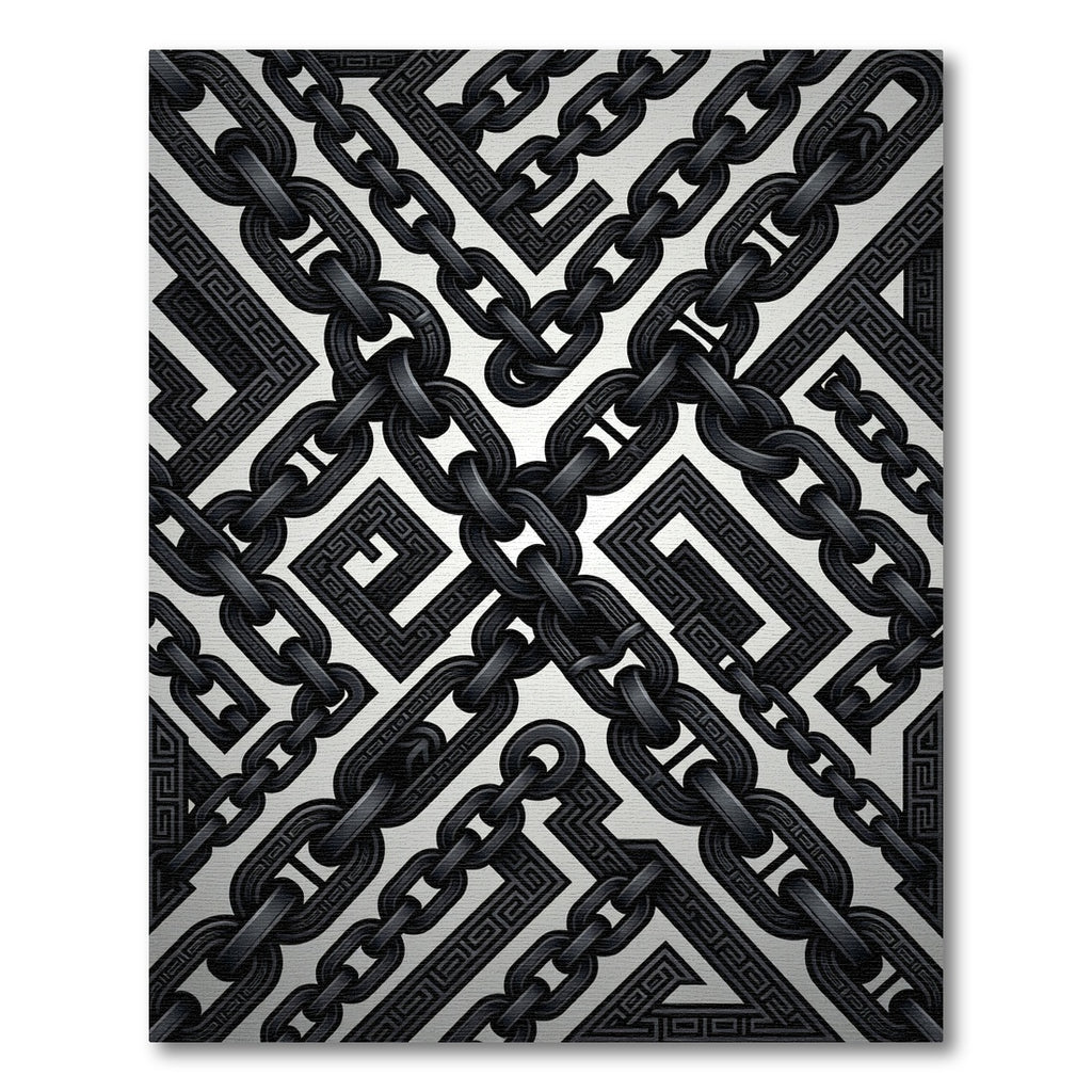 Dark Black Chain Greek Key Rug