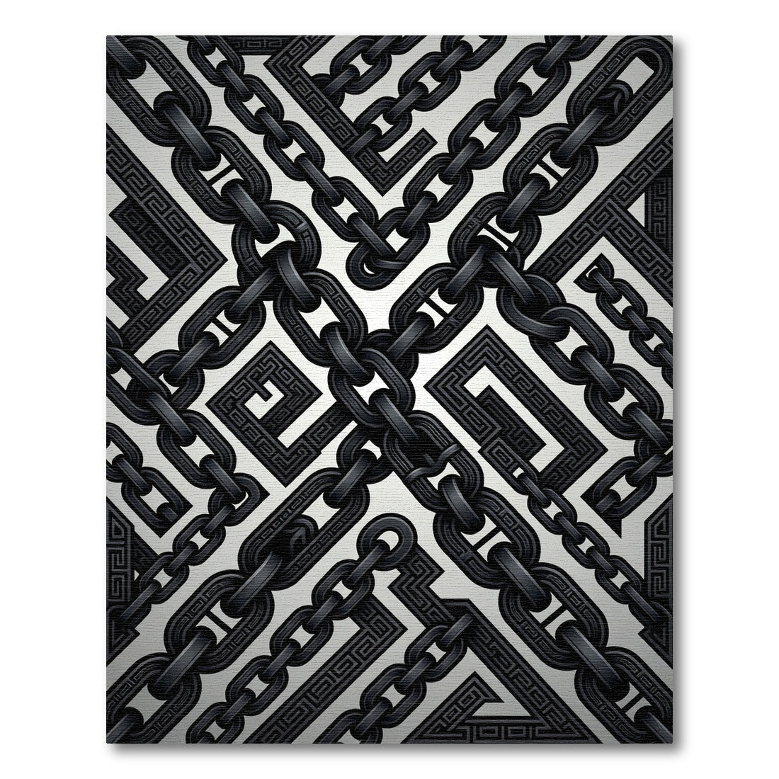 Dark Black Chain Greek Key Rug