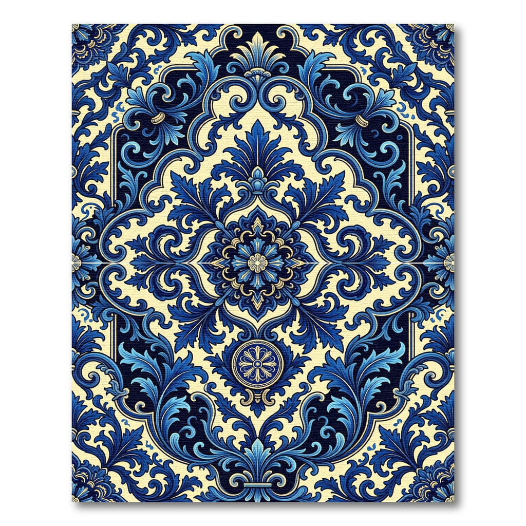 Royal Blue Floral Damask Heritage Rug