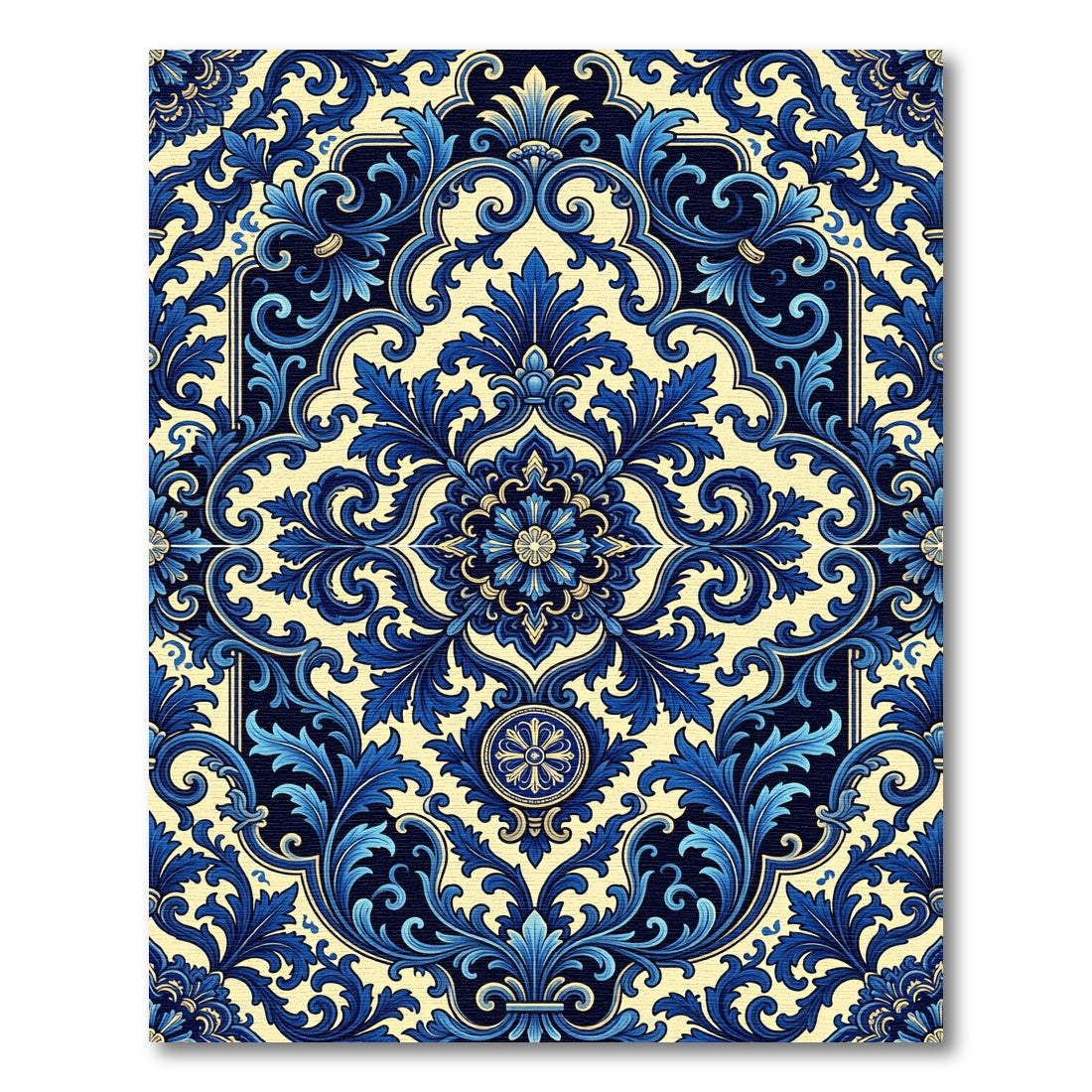 Royal Blue Floral Damask Heritage Rug