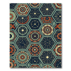 Celestial Geometric Hexagon Teal Copper Rug