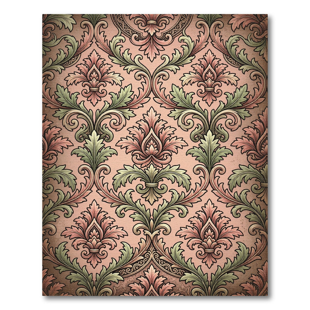 Rose Gold Vintage Floral Damask Rug