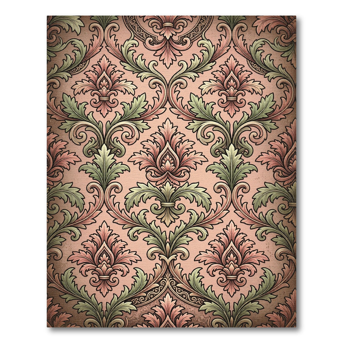 Rose Gold Vintage Floral Damask Rug