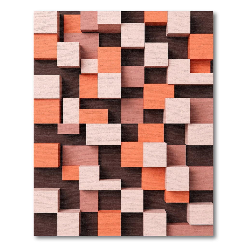Modern Geometric Block Coral Terracotta Rug