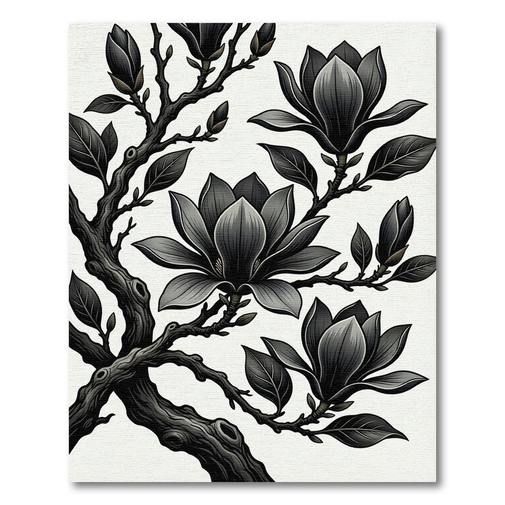 Elegant Black Magnolia Branch Botanical Rug