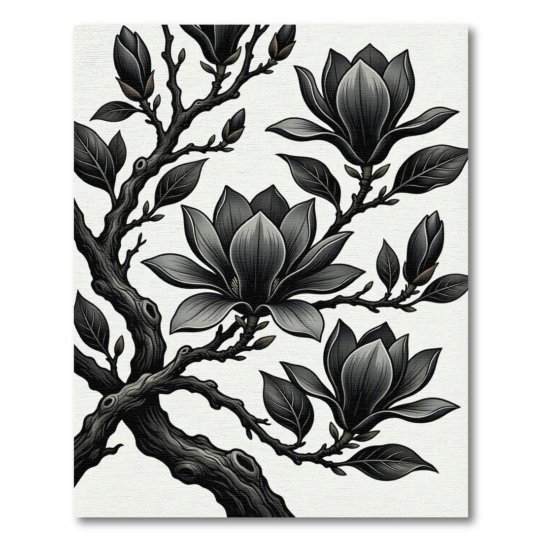 Elegant Black Magnolia Branch Botanical Rug