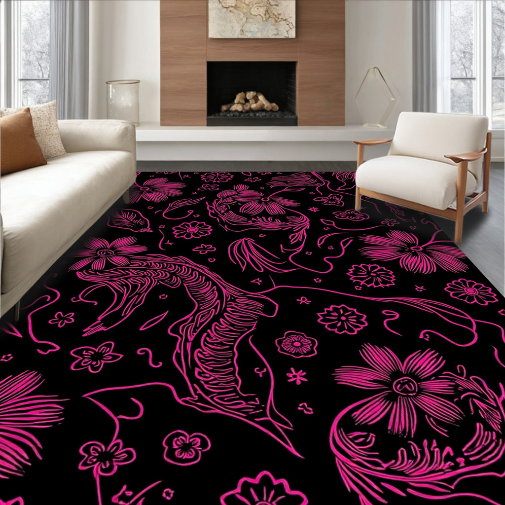 Pink Floral Serpent Outline Rug