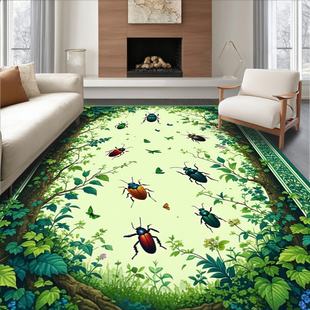 Verdant Bug Branch Nature Scene Rug