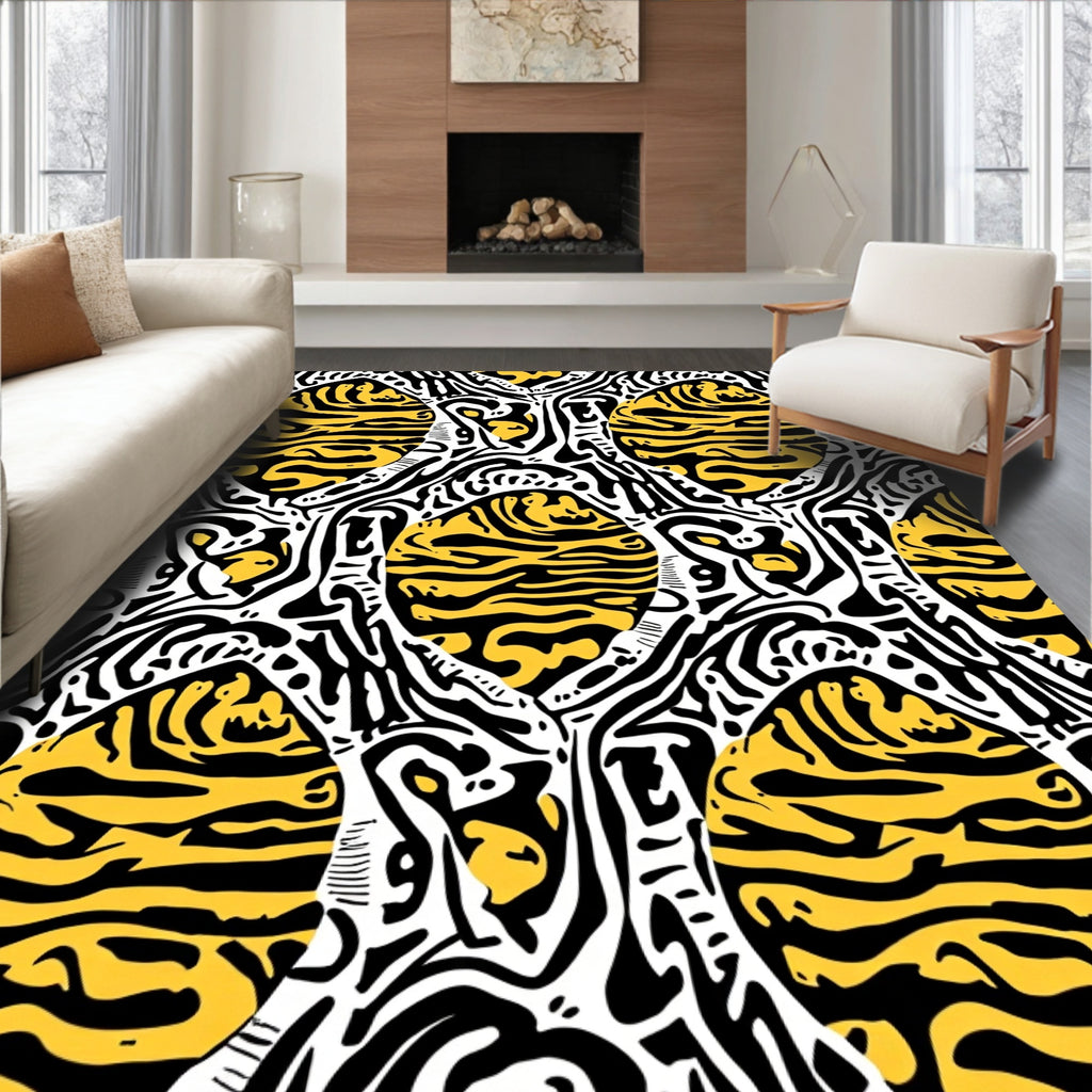 Bold Abstract Zebra Stripe Oval Pattern Rug