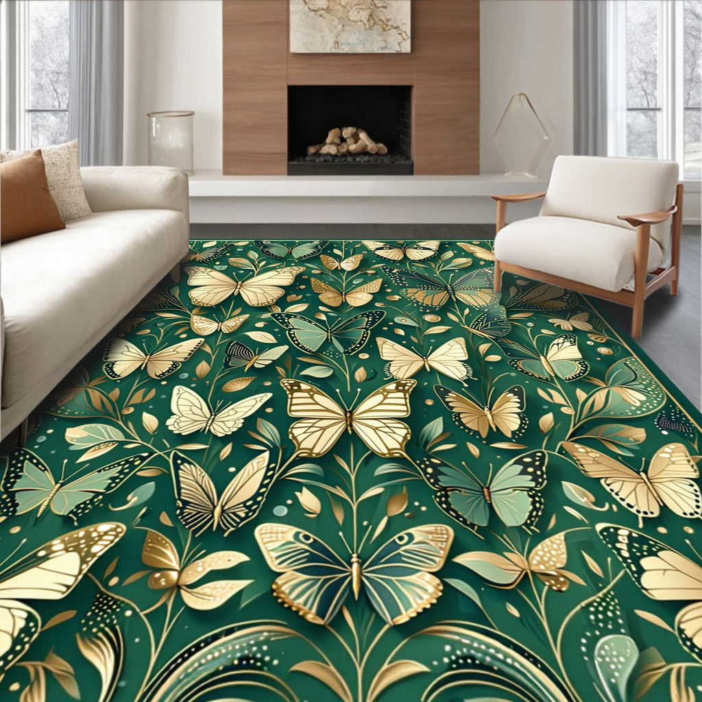 Emerald Golden Butterfly Garden Pattern Rug