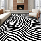 Bold Black White Wave Pattern Rug