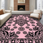Black Floral Mandala Pattern Pink Rug