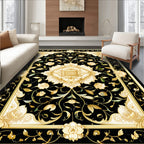 Black Gold Floral Scrollwork Rug