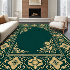Emerald Green Floral Vine Border Design Rug