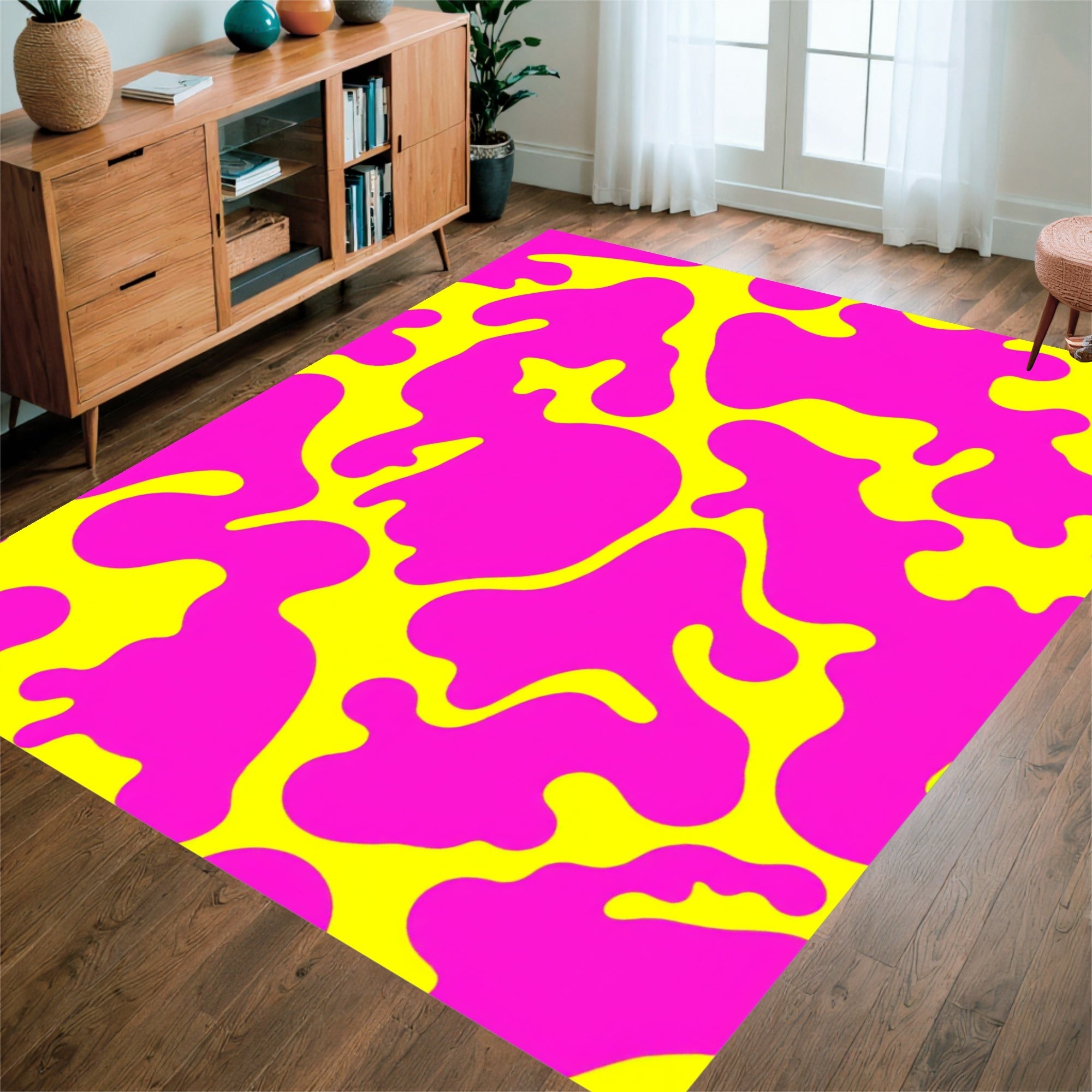 Vibrant Pink Yellow Abstract Pattern Rug