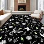 Whimsical Bird Flower Silhouette Pattern Rug
