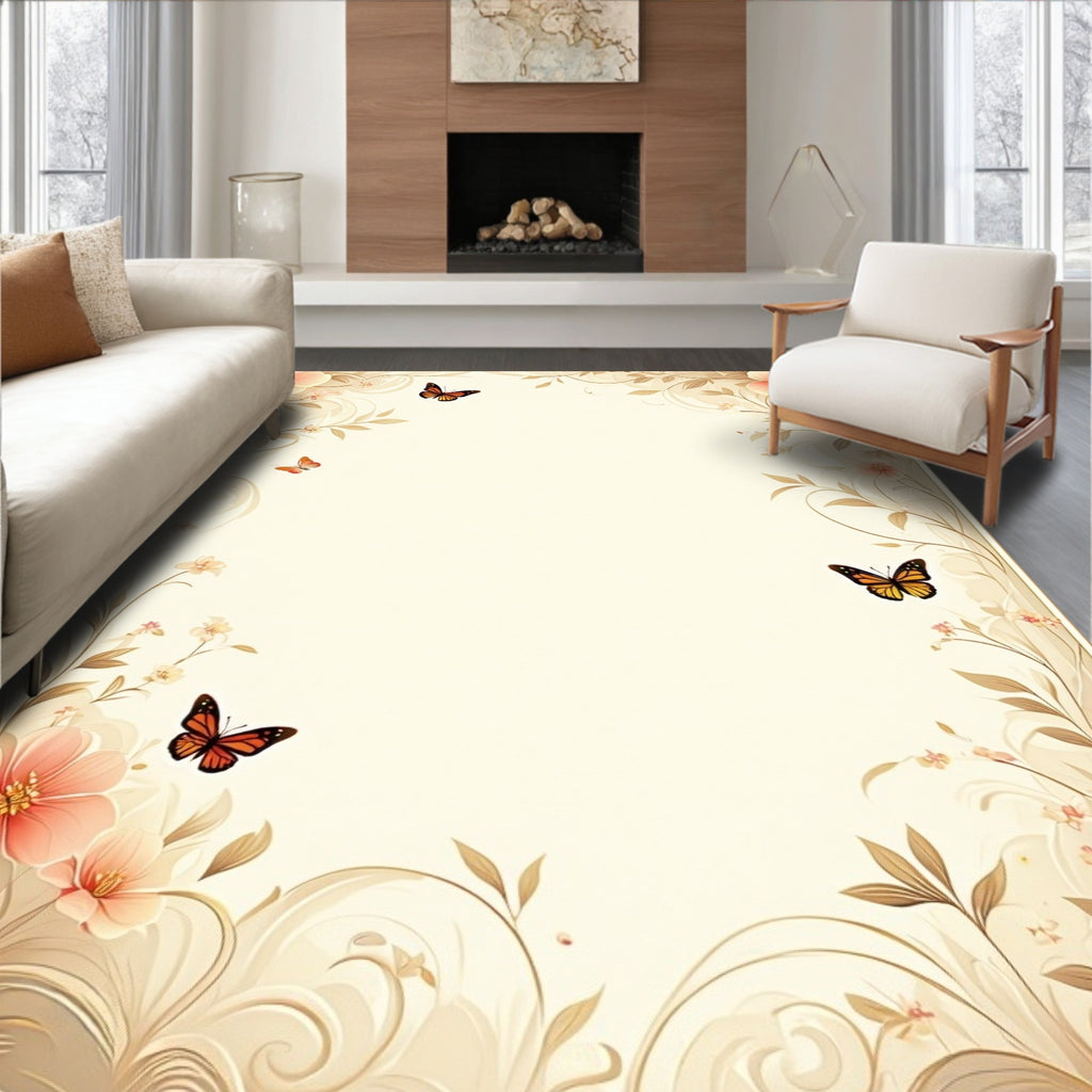 Ethereal Floral Butterfly Swirl Design Rug