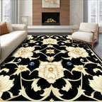 Cream Floral Arabesque Black Rug
