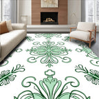 Green Floral Swirl Decorative Pattern Rug