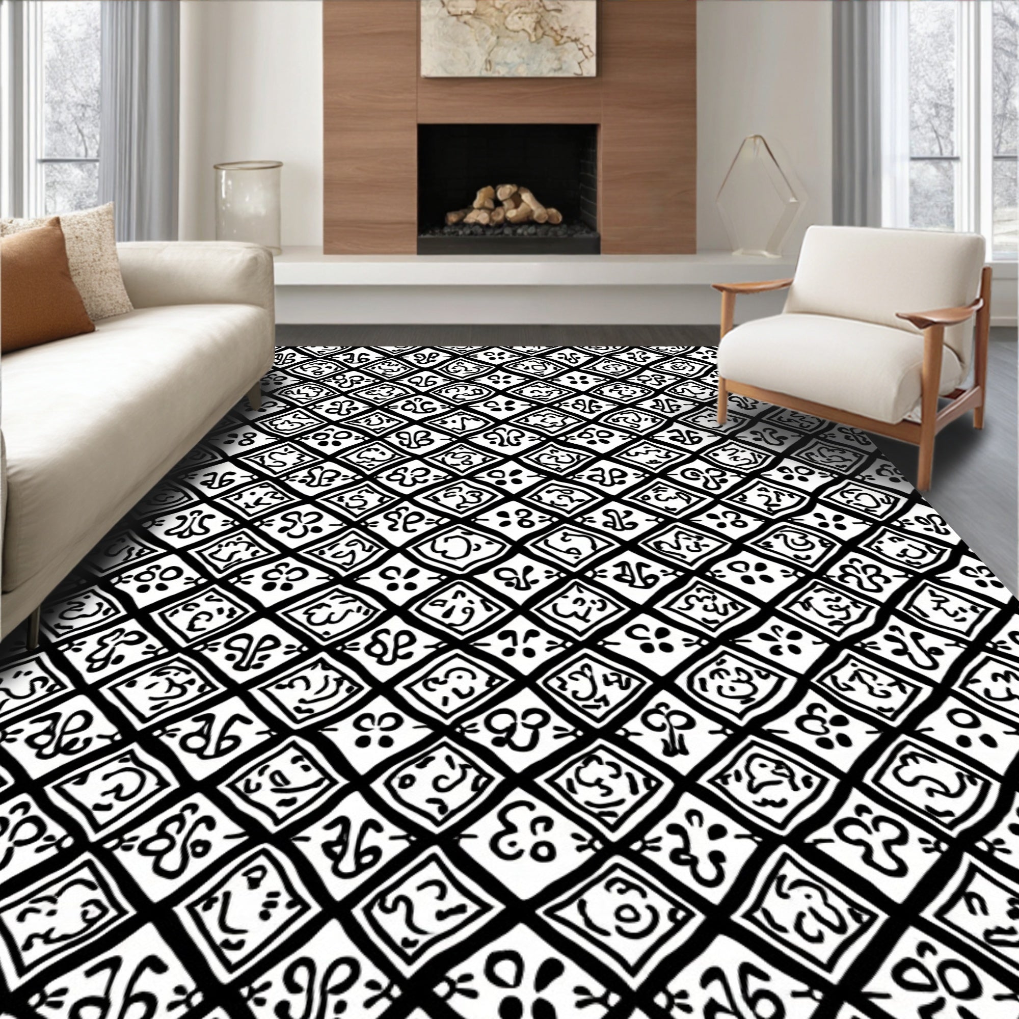 Geometric Floral Diamond Pattern Rug
