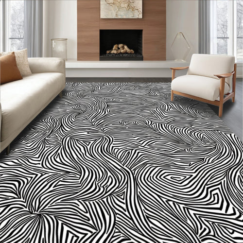 Abstract Black White Swirls Pattern Rug