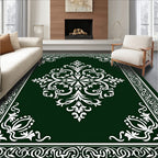 Traditional Dark Green Floral Mandala Rug