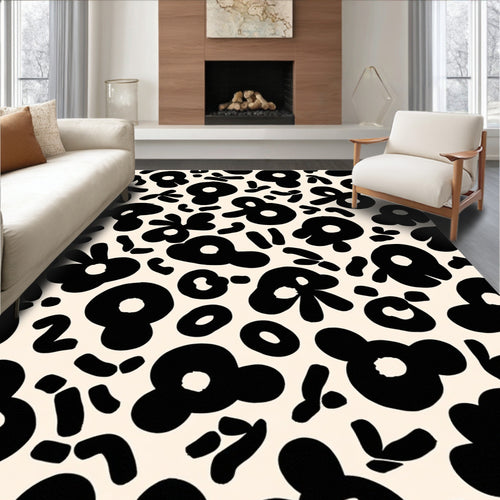 Abstract Black Floral Pattern Rug