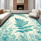 Teal Fern Botanical Nature Print Rug