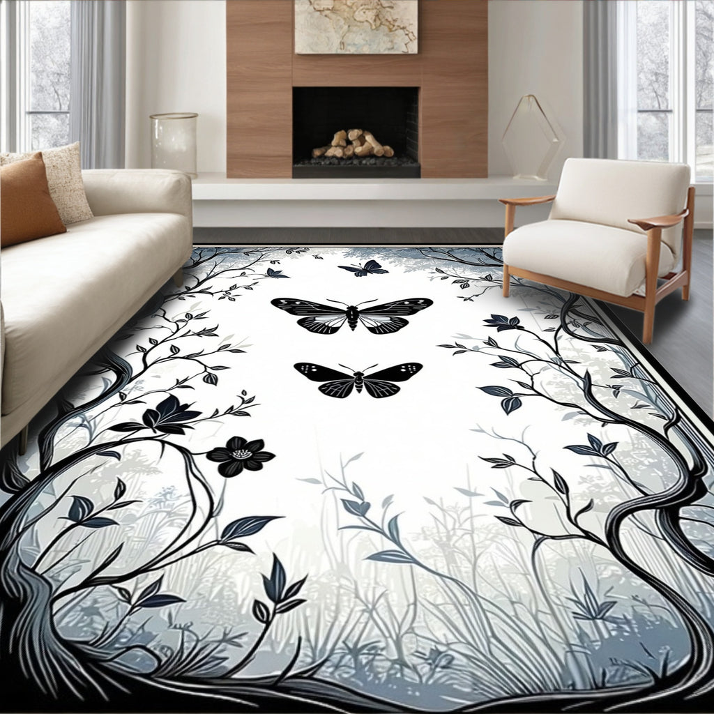 Enchanted Forest Butterfly and Tree Design Rug
