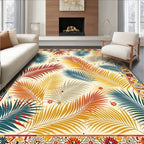 Tropical Palm Leaf Vibrant Border Design Rug