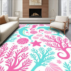 Playful Coral Dolphin Seahorse Pattern Rug