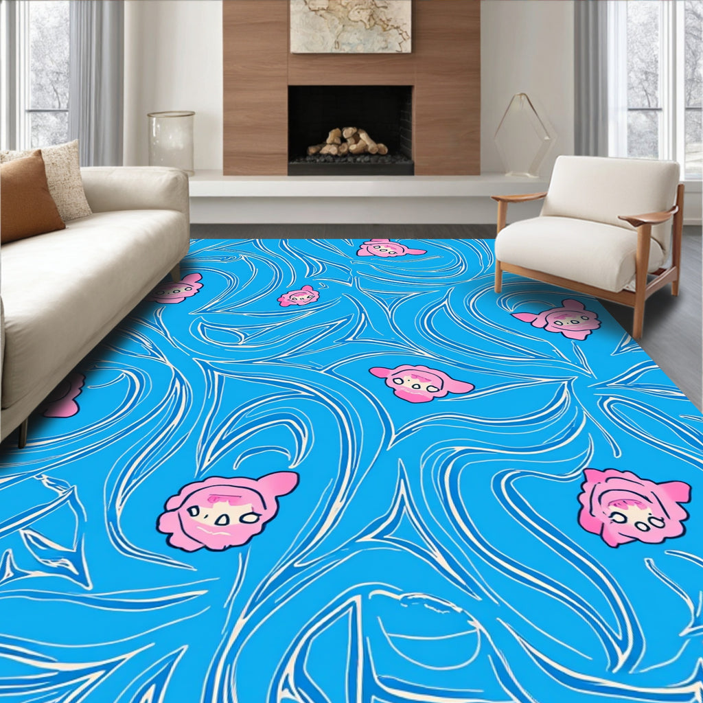 Playful Pink Faces Aquatic Swirl Rug
