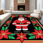 Red Poinsettia Santa Claus Frame Rug