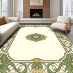 Elegant Green Gold Floral Border Rug