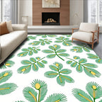 Green Yellow Botanical Branch Pattern Rug