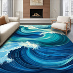 Teal Layered Ocean Waves Rug