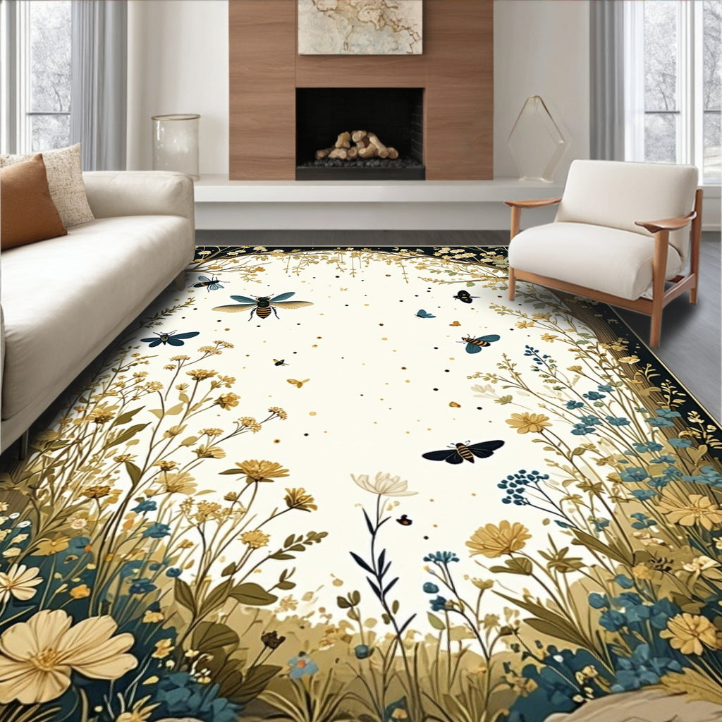 Floral and Insect Nature Pattern Rug