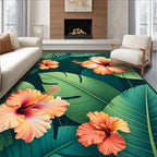 Tropical Hibiscus Floral Leaf Pattern Rug