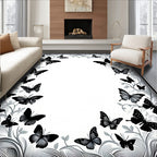 Black White Butterfly Scrollwork Design Rug
