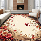 Red Birds Cherry Blossoms Design Rug