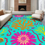 Whimsical Aquatic Coral Turtle Pattern Rug